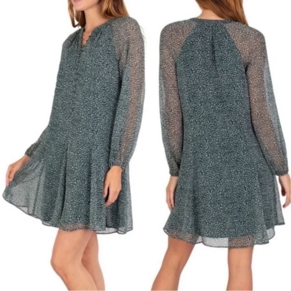 JOIE Green Artic Animal Print Green Dot Balloon Sleeve Dress